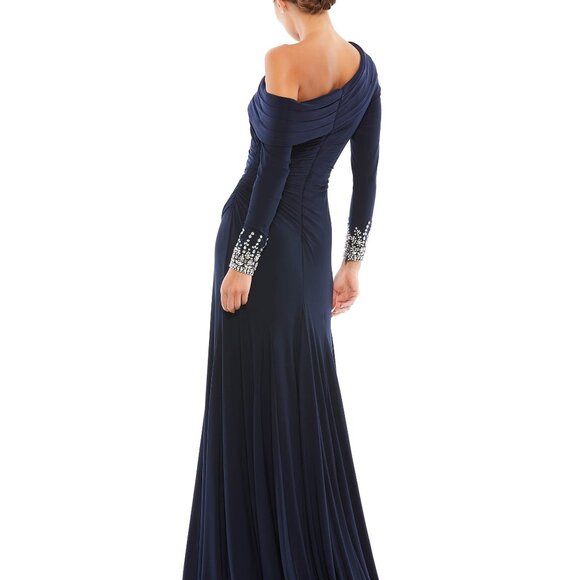 Mac Douggal Beaded Cuff Drop Shoulder Faux Wrap Gown - Picture 6 of 7